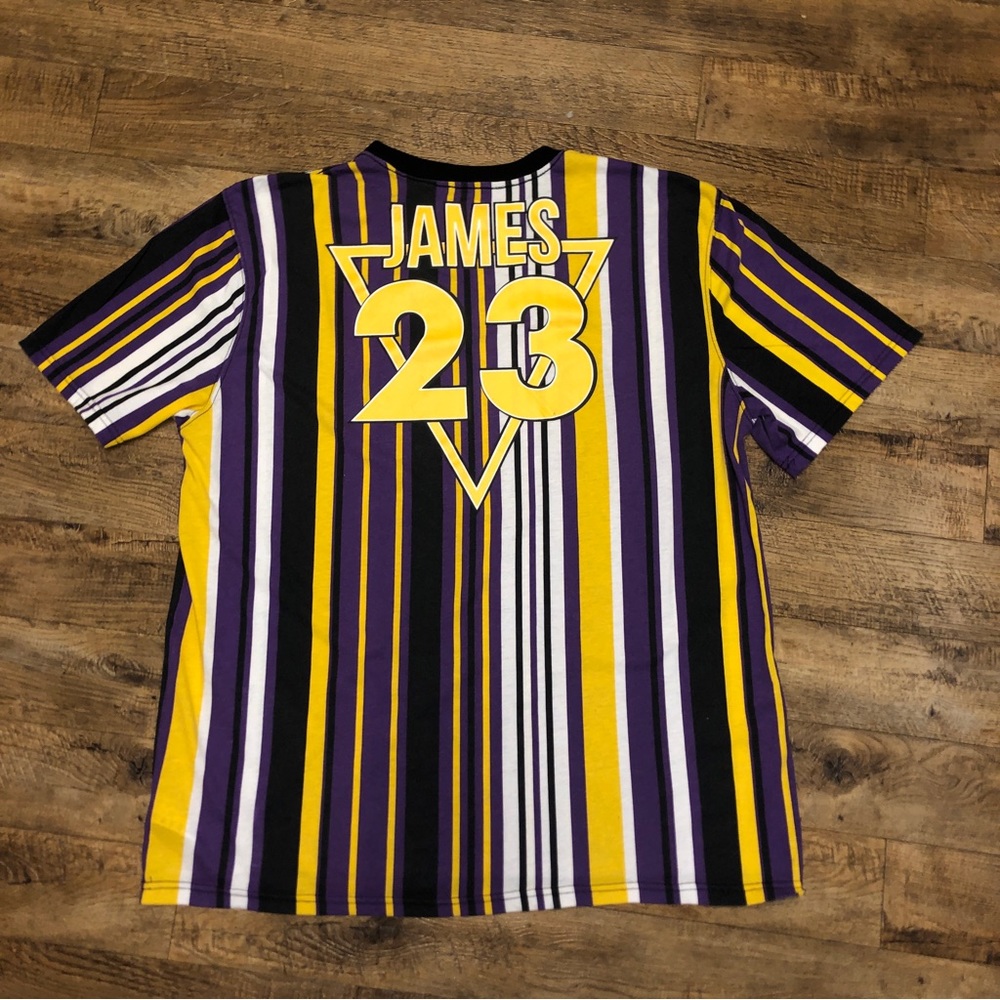 NBA Los Angeles lakers Lebron James stripped t-shirt xxl rare like new
